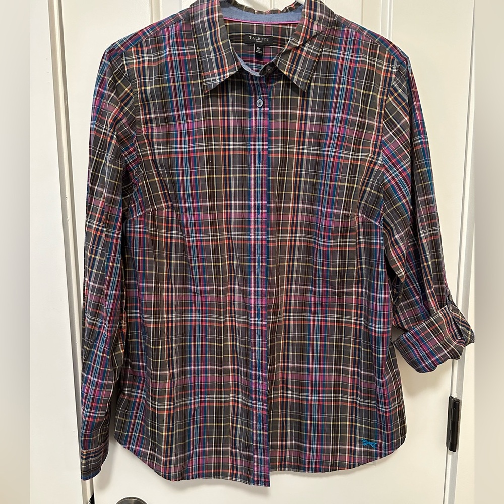 Talbots Size 16p Checkered Button Down Shirt - image 1